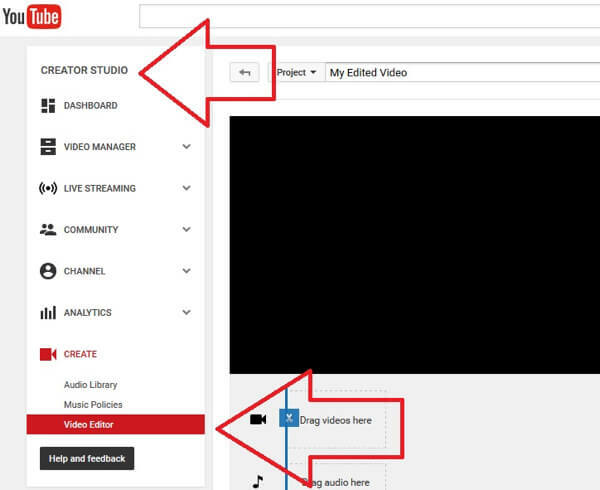 otwórz narzędzie do edycji wideo w studiu twórców YouTube