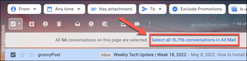 Zaznaczanie wszystkich e-maili w folderze w Gmailu