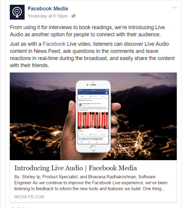 Facebook wprowadził nowy sposób na transmitowanie na żywo na Facebooku dzięki Live Audio.