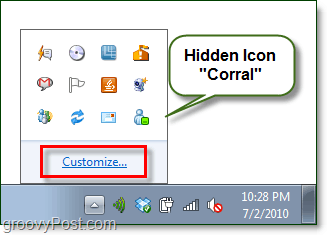 ukryta ikona corral w Windows 7