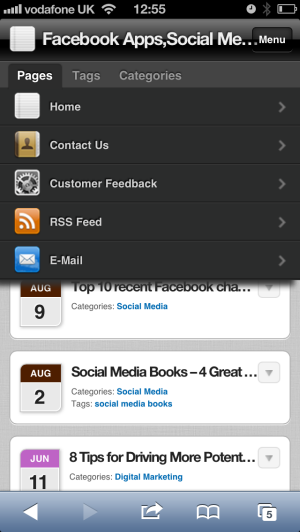 pozycje menu w witrynie mobilnej