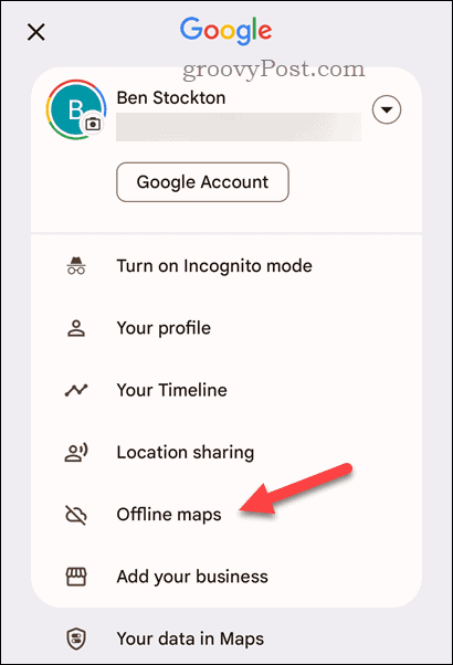 Otwórz menu Map Google offline