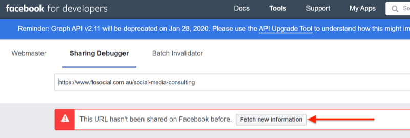 krok 2, jak korzystać z narzędzia Facebook Sharing Debugger