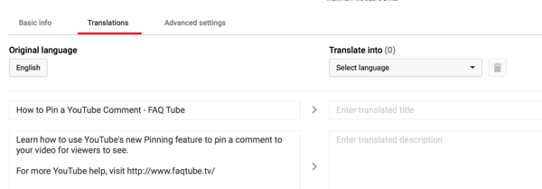Na karcie Tłumaczenia swojego filmu w YouTube wprowadź przetłumaczony tytuł i opis.