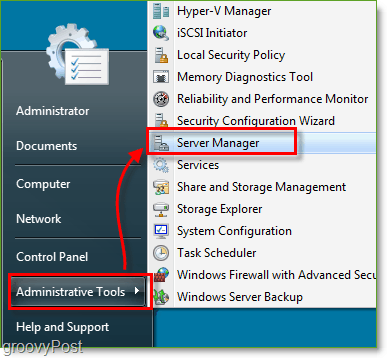 Zrzut ekranu - Windows Server 2008 Uruchom Menedżera serwera