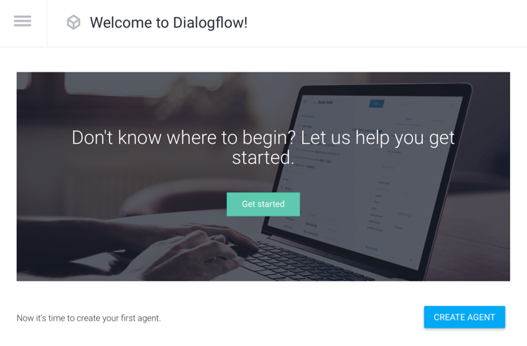 Opcja Utwórz agenta w Dialogflow