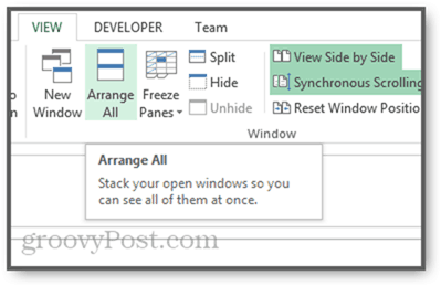 ułóż okna wyłożone kafelkami pionowo kaskadowo w programie Excel 2013