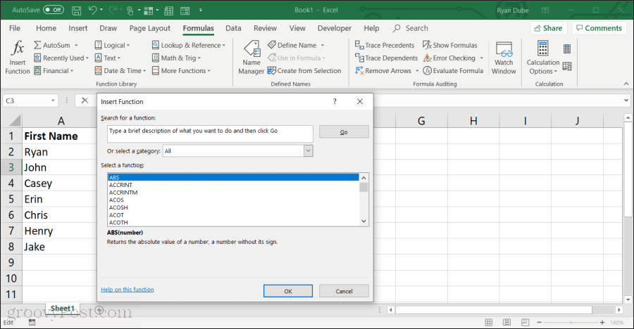 lista wszystkich funkcji programu Excel