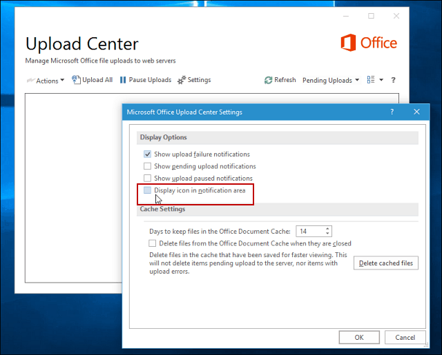 Opcje wyświetlania Centrum przesyłania Microsoft Office