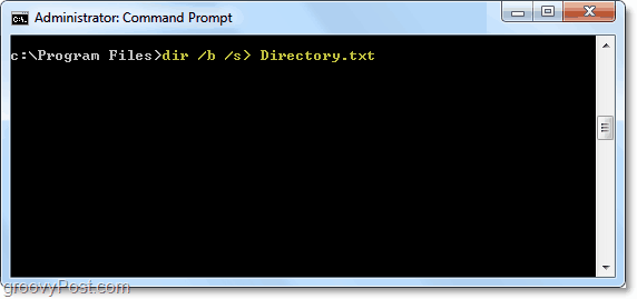 użyj dir / b / s> directory.txt, aby wyprowadzić zapytanie dir do pliku tekstowego