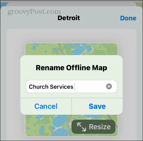 zmień nazwę pola wprowadzania mapy offline