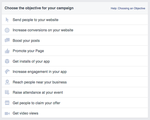 cele kampanii reklamowej na Facebooku