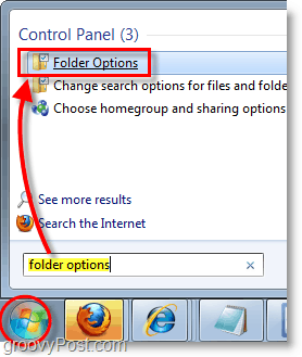 Zrzut ekranu systemu Windows 7 - otwórz opcje folderów