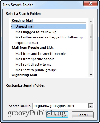 Foldery wyszukiwania programu Outlook 2013 nowe