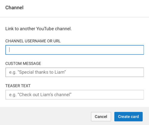Różne typy kart YouTube będą prosić o różne informacje, ale wszystkie będą prosić o krótki tekst zwiastuna.