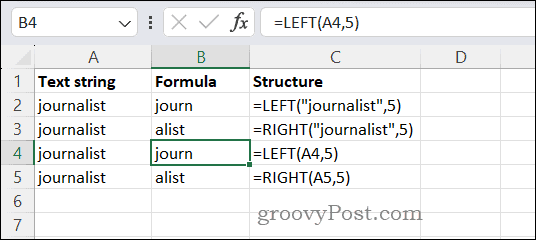 Korzystanie z funkcji LEWO i PRAWO w programie Excel