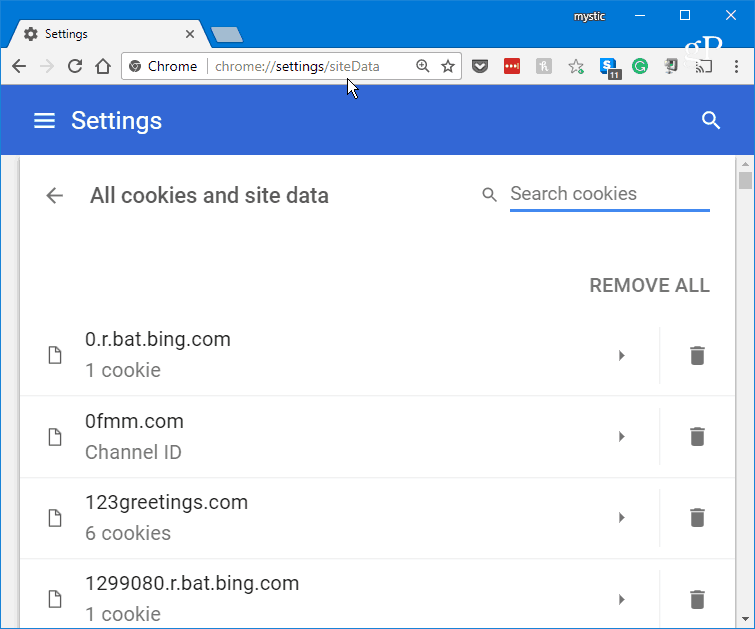 Wyszukaj pliki cookie w Chrome