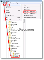 Edytor rejestru systemu Windows umożliwiający odzyskiwanie wiadomości e-mail w skrzynce odbiorczej Dword programu Outlook 2007