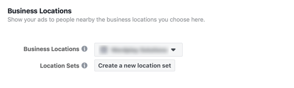 Możliwość utworzenia nowego zestawu lokalizacji dla Twojej reklamy biznesowej na Facebooku.