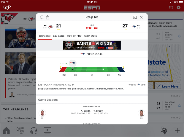 Aplikacja ESPN na iOS