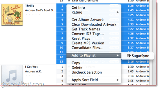 Dodawanie listy odtwarzania do SugarSync w iTunes
