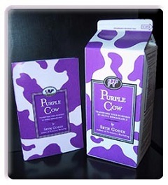 Pierwsza edycja Purple Cow przyszła w kartonie po mleku.