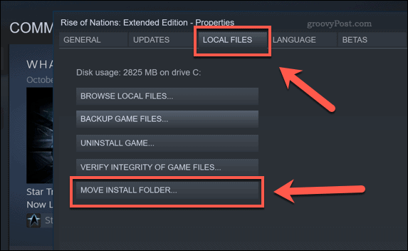 Przycisk opcji folderu instalacyjnego ruchu Steam
