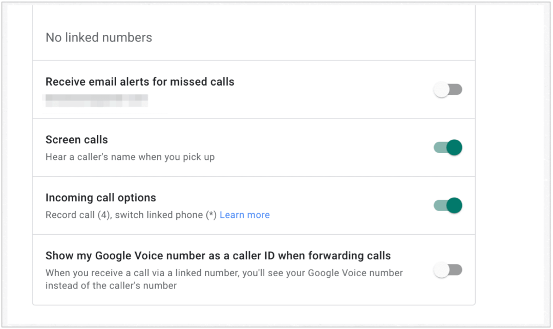 Opcje połączeń przychodzących Google Voice