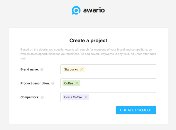 Jak korzystać z Awario do słuchania mediów społecznościowych, Krok 1: Utwórz projekt.