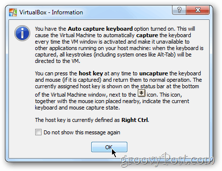 Ostrzeżenie VirtualBox Windows 8 na klawiaturze