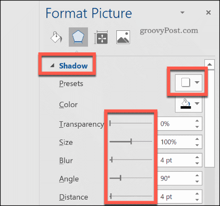 Dodawanie cienia do obrazu w programie Word
