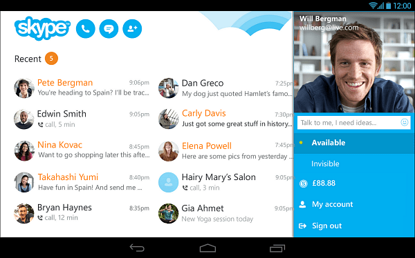 Skype 4.4 na Androida ma nowy wygląd tabletu