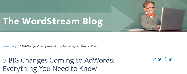 Post na temat funkcji Google AdWords na blogu WordStream był jednorożcem.
