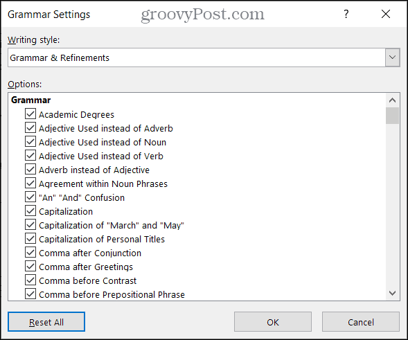 Ustawienia gramatyczne w programie Word w systemie Windows