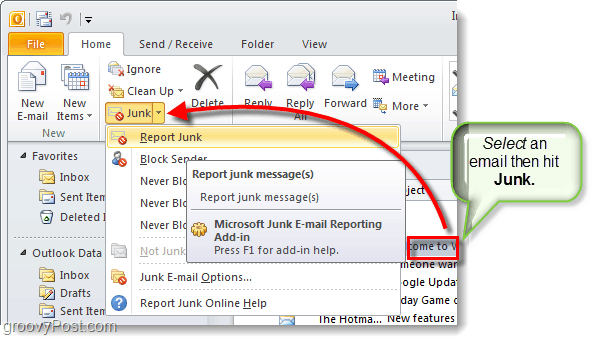 narzędzie do raportowania wiadomości-śmieci w programie Outlook 2010