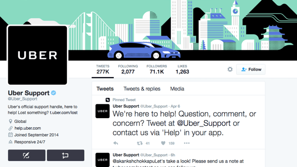 Uber ma oddzielny uchwyt na Twitterze do obsługi Ubera.