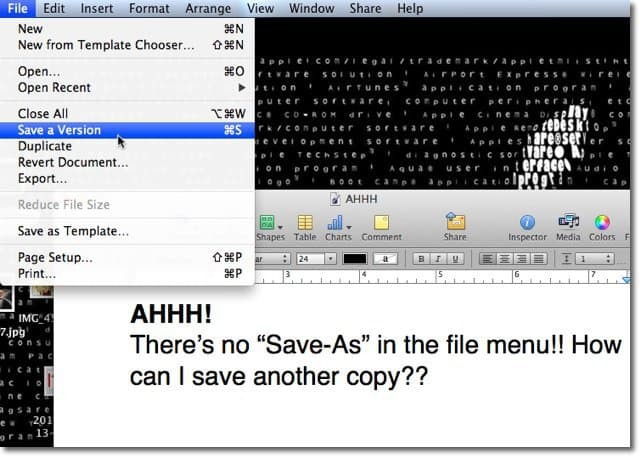 Mac OS X Lion: Save-As with Versions