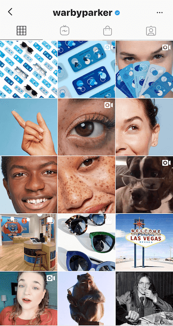Profil biznesowy na Instagramie dla Warby Parker