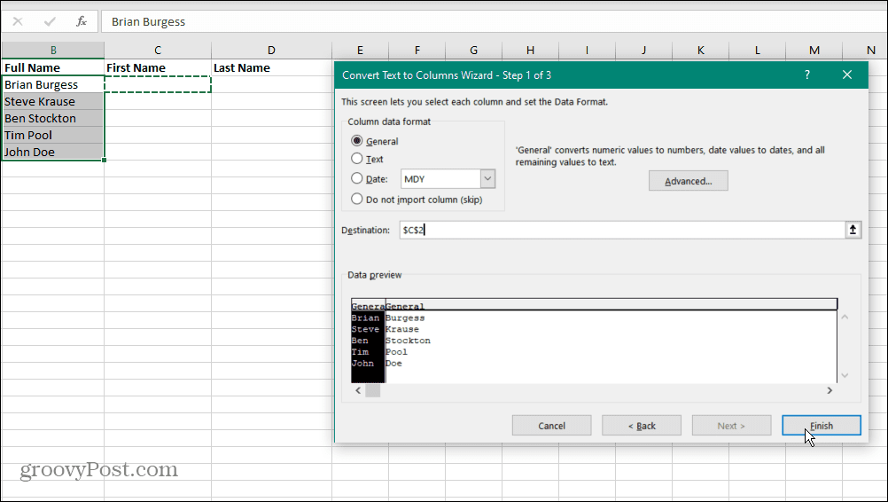 Oddzielne nazwy w Excelu