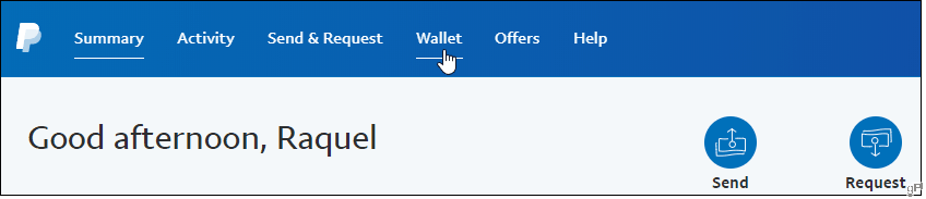 Kliknij kartę Portfel w PayPal