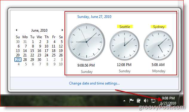 Microsoft Windows 7 wyświetla dodatkowe zegary w różnych strefach czasowych