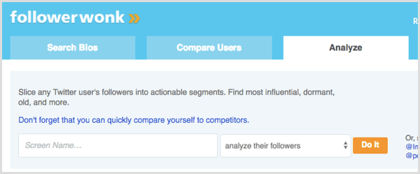 Wyszukiwarka FollowerWonk do analizy obserwujących użytkownika Twittera